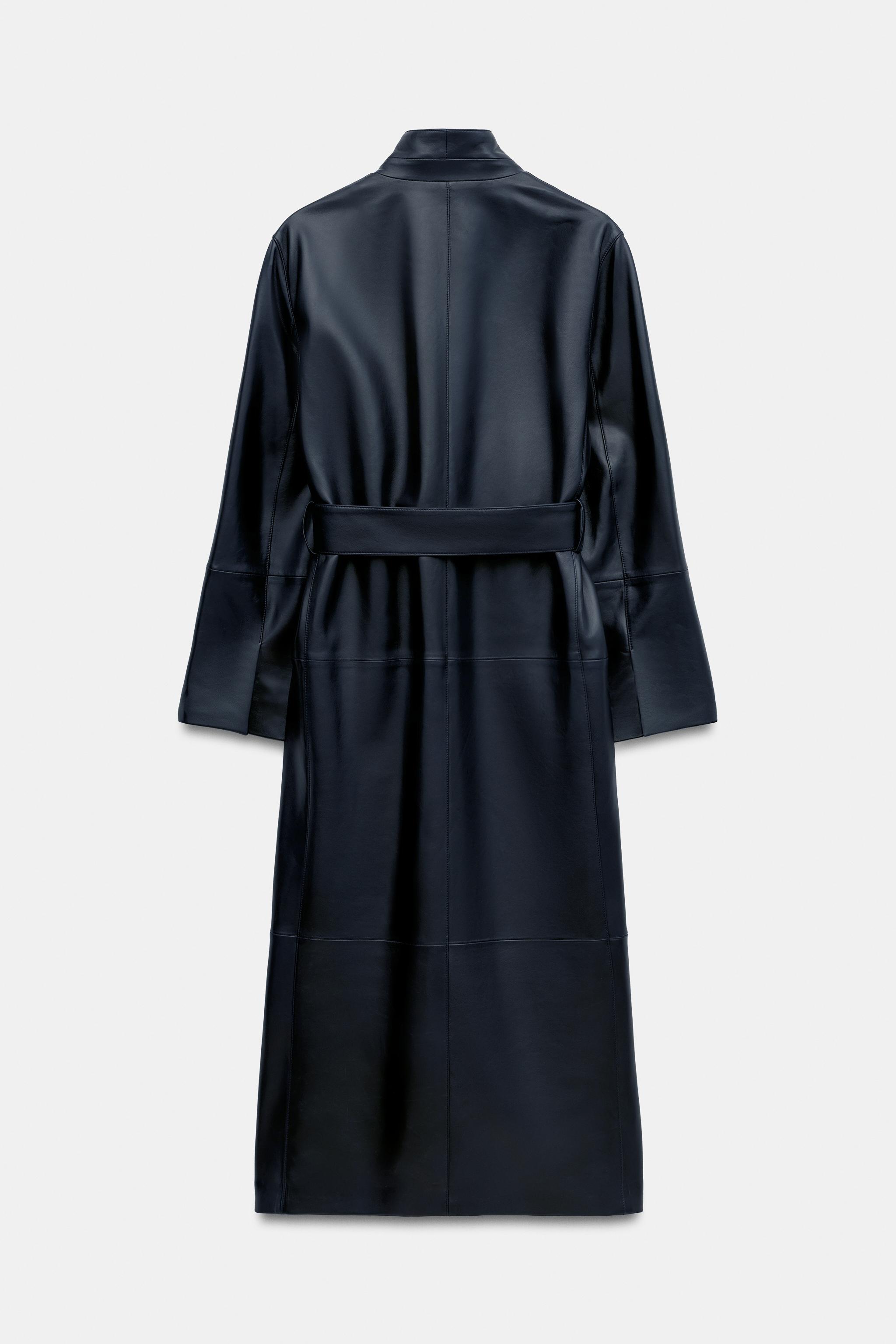 ZW COLLECTION 100% LEATHER BELTED LONG COAT